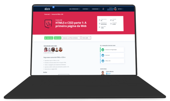 a laptop accessing Alura+ course